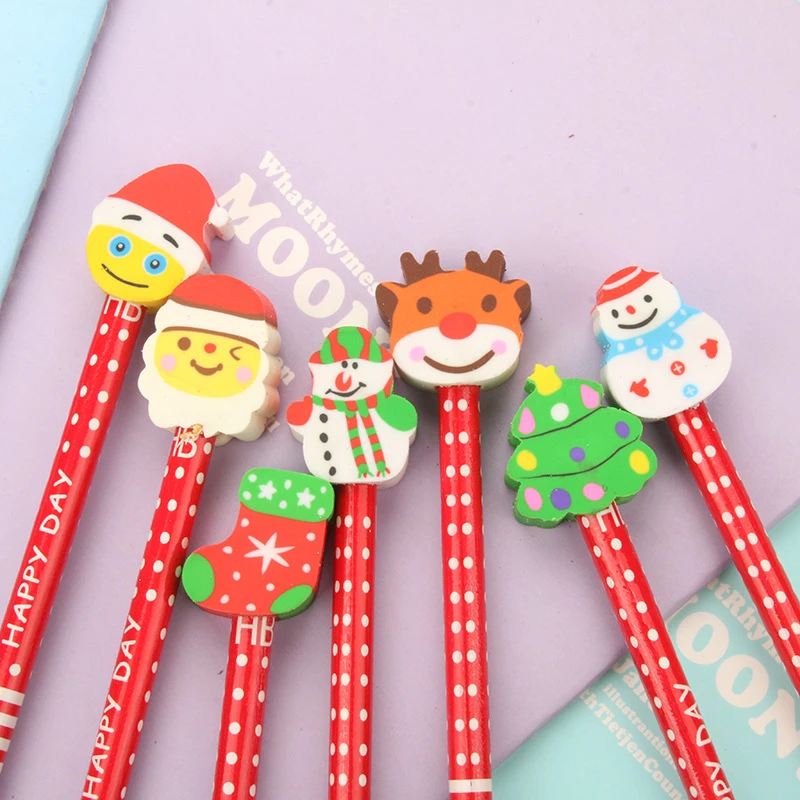 Новые рождественские карандаши с каучуком от производителя, прямые ученики для учебы, канцелярские принадлежности, офисные принадлежности для студентов