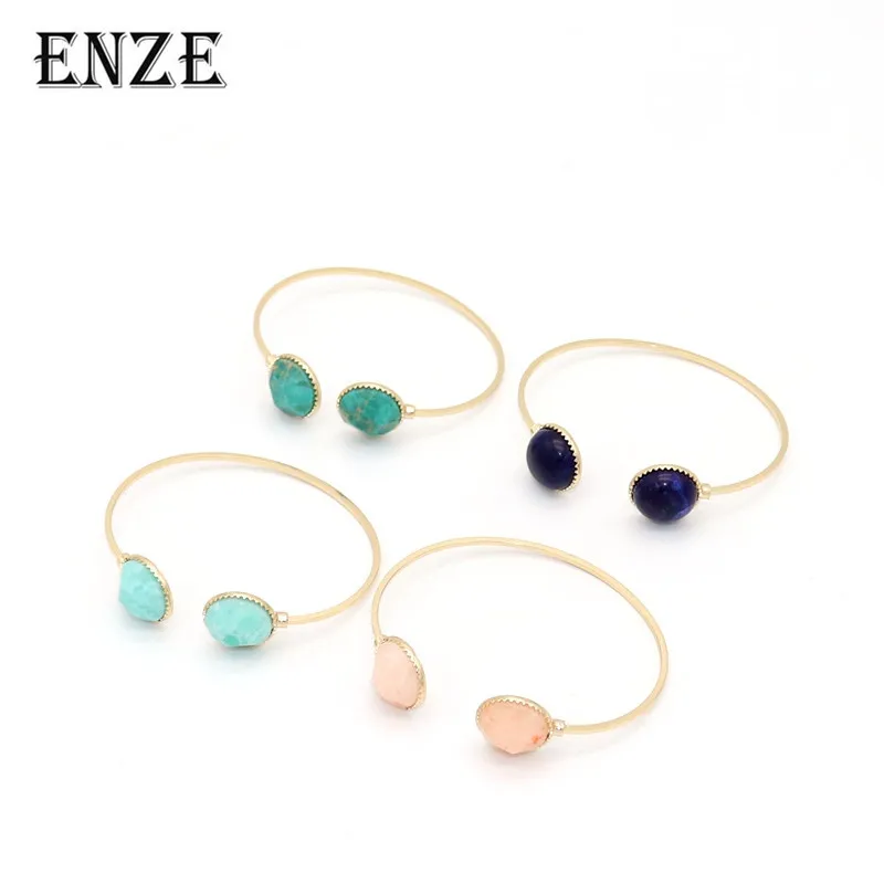 ENZE exquisite blue stone round metal font b bracelet b font elegant pink blue green colored