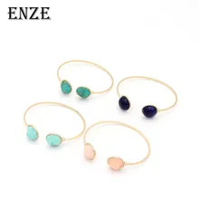 ENZE exquisite blue stone round metal bracelet elegant pink blue green colored openings for women and girls jewelry accessories