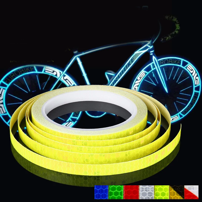 Pegatinas reflectantes motocicleta bicicleta Reflector bicicleta ciclismo rueda de seguridad cinta adhesiva fluorescente impermeable 1 cm * 8 m