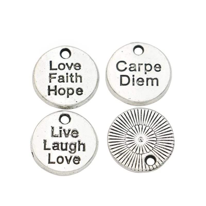 

JAKONGO Antique Silver Plated Love Faith Hope Charms Pendants for Jewelry Making Bracelet DIY 12mm 30pcs/lot