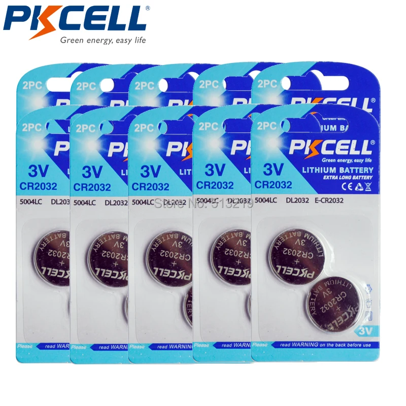 20Pcs/10Card PKCELL 3V CR2032 DL2032 CR DL 2032 BR2032 Button Cell