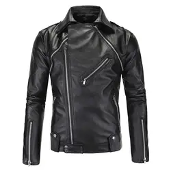 MORUANCLE новые модные мужские кожаные байкерские куртки с мульти молнии Человек мотоцикл Искусственная кожа куртка и пальто рукавом Removeble