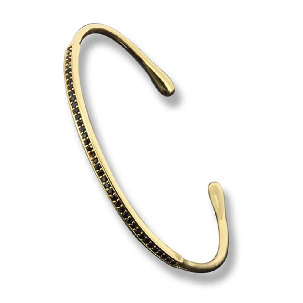 Famous Brand Anil Arjanda Women Bangles Micro Pave Black CZ &amp 24k Gold Cuff Open Bangle Bracelets For Men | Украшения и