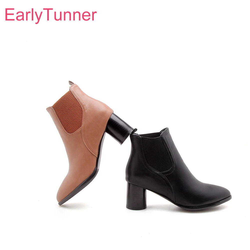 

Brand New Winter Sweet Black Apricot Women Ankle Party Boots Sexy Lady Shoes Chunky Heels EK818 Plus Big Size 10 32 43 47