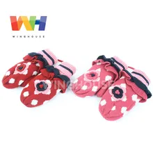 Зимние Детские перчатки с цветочным рисунком; вязаные перчатки для девочек; сезон осень-зима; теплые толстые Висячие веревки; варежки для малышей