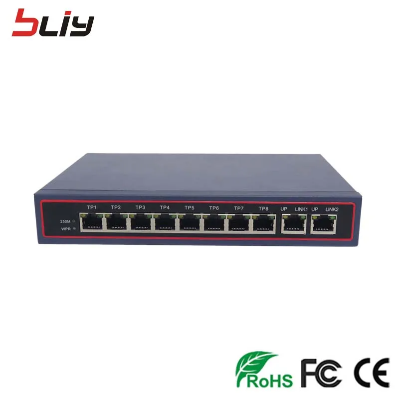 8GEP + 2GE 10/100/1000 Мбит/с poe Коммутатор ethernet 2 порта каскадного соединения 8 rj45 poe порт коммутатора гигабитный коммутатор fibra оптика ftth случае