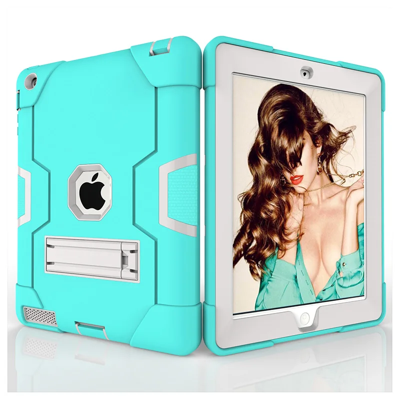 New Armor Case For Apple iPad 2 3 4 Kids Safe Heavy Duty Silicone Hard Case Cover With Stand Holder For iPad 234 Coque Cases (5)
