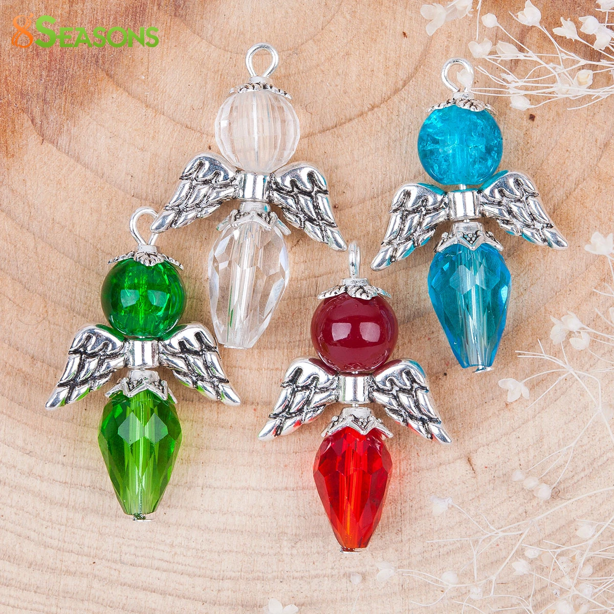 8SEASONS Trendy Glass Guardian Angel Wing Charms Pendants Mixed antique