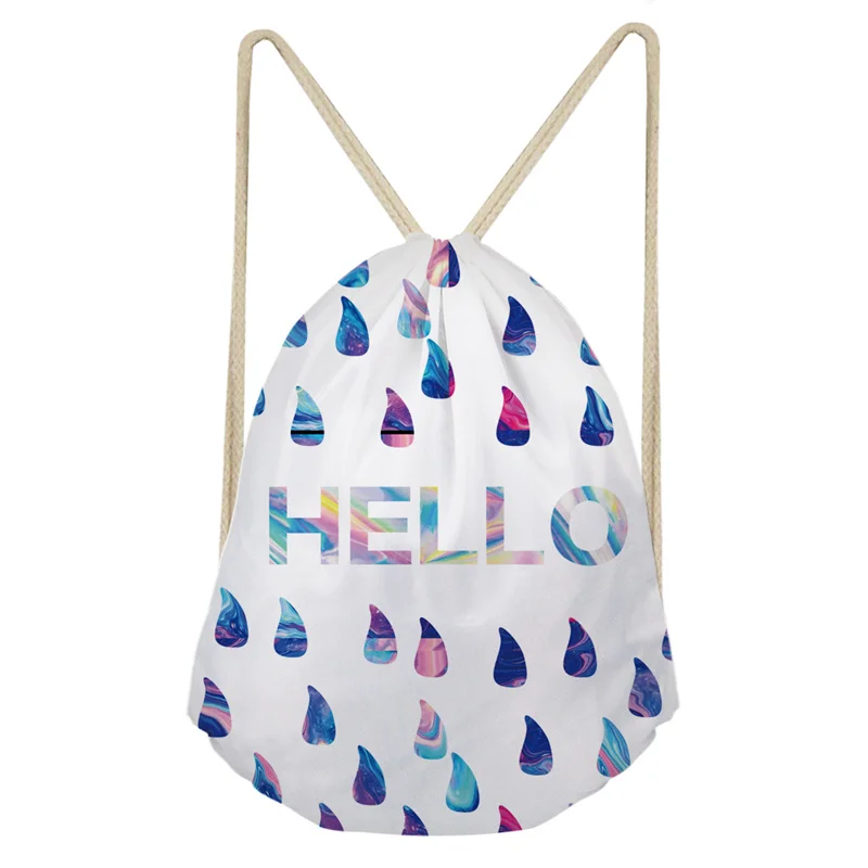 

THINK Hello Raindrop Printed Unisex Lightweight Bags Package High capacity Women Drawstring Bags Good Quality Feminina sac a dos