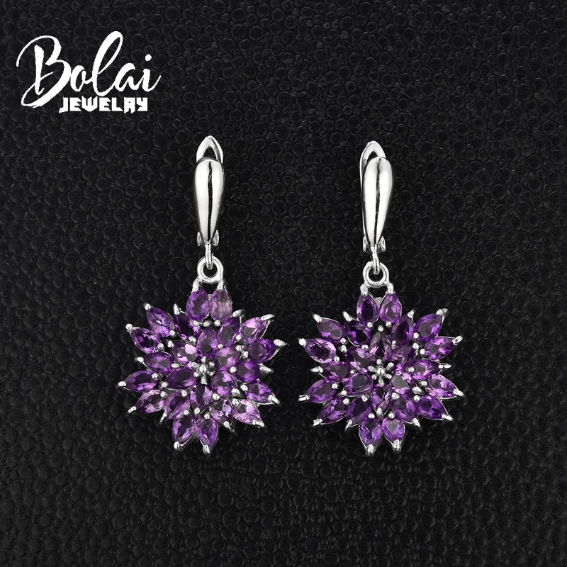 Bolaijewelry, Natural 14ct Africa Amethyst gemstone clasp earring 925 sterling silver solid clasp dangle earring for women