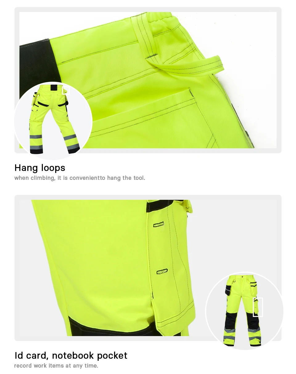 Мужские желтые рабочие штаны с наколенниками, рабочие брюки, Мужская Рабочая одежда со светоотражателями, штаны, B221