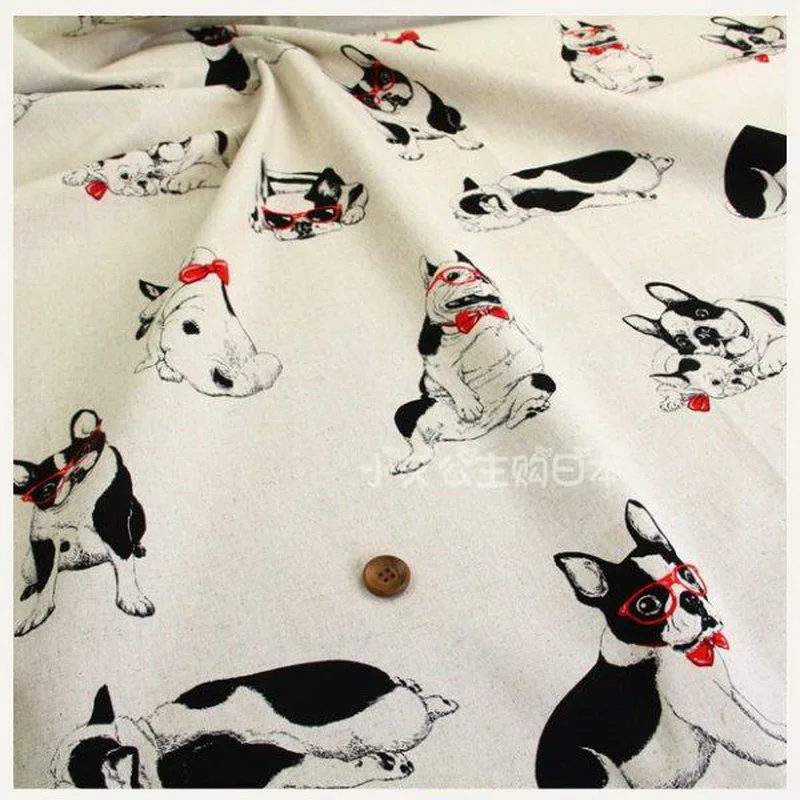 Cotton and linen printed cloth book clothing French bulldog fabricin
