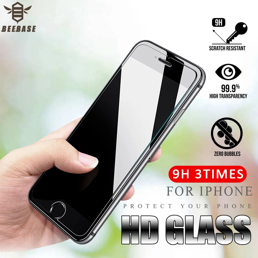 Kopen BEEBASE 9 H Screen Protector Voor iPhone 5 s 5 SE 6 6 S Plus gehard glas Voor iphone 7 8 Plus X Beschermende Glas Volledige Cover Film