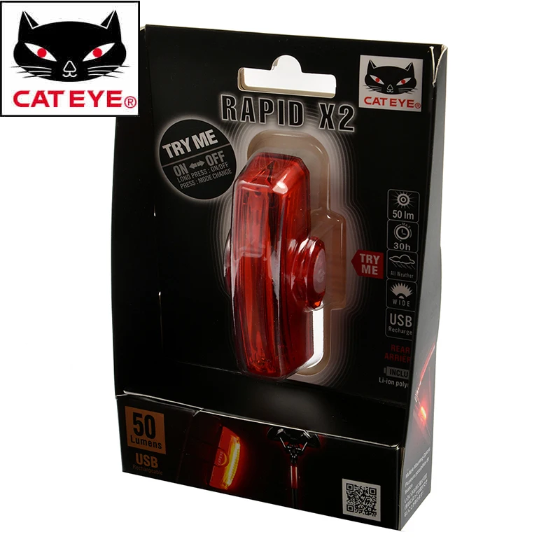 CATEYE USB-rechargeable Rapid X2 Bicycle Taillight MTB Bike Tail Light 6 Modes Night Cycling