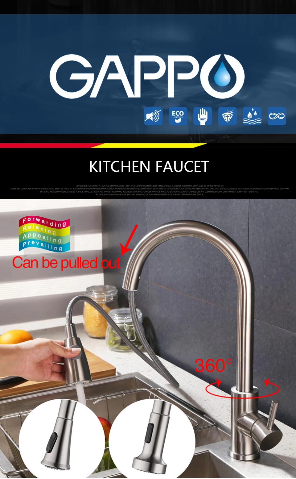 Gappo kitchen Faucets rotatable kitchen drinking water faucet flexible pull out mixer water tap Deck Mounted mixer tap