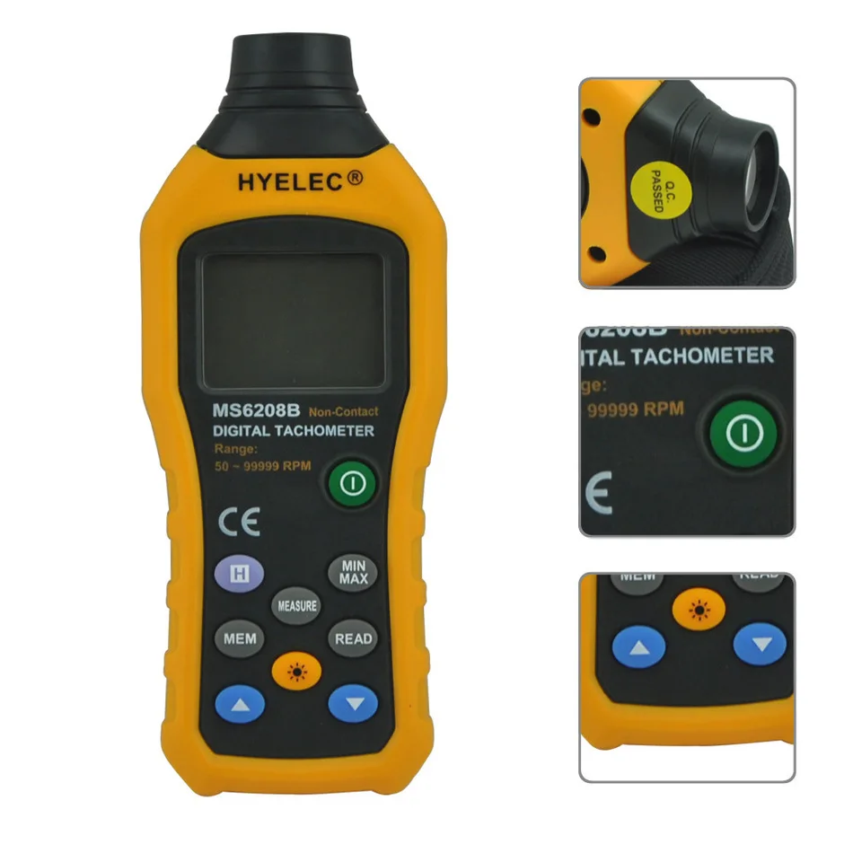HYELEC MS6208B Non contact LCD Digital Tachometer Test Meter Air Flow