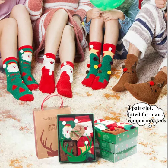 Parent child set!!2017 Winter carpet socks family thick Warm Christmas