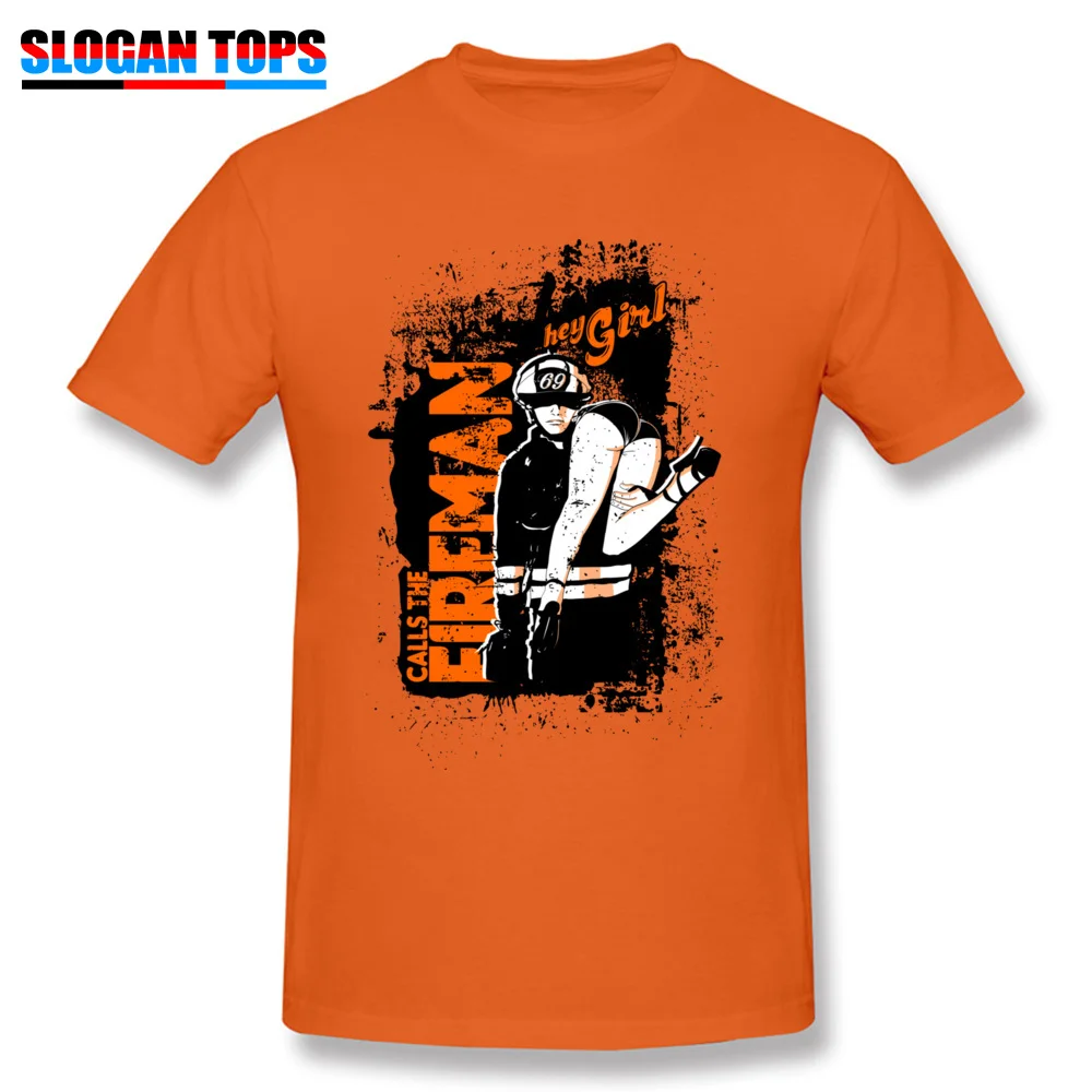 Tops Shirts CALLS THE FIREMAN Thanksgiving Day Family Camisa Short Sleeve 100% Cotton Round Neck Adult T-Shirt Camisa Tee-Shirts CALLS THE FIREMAN orange