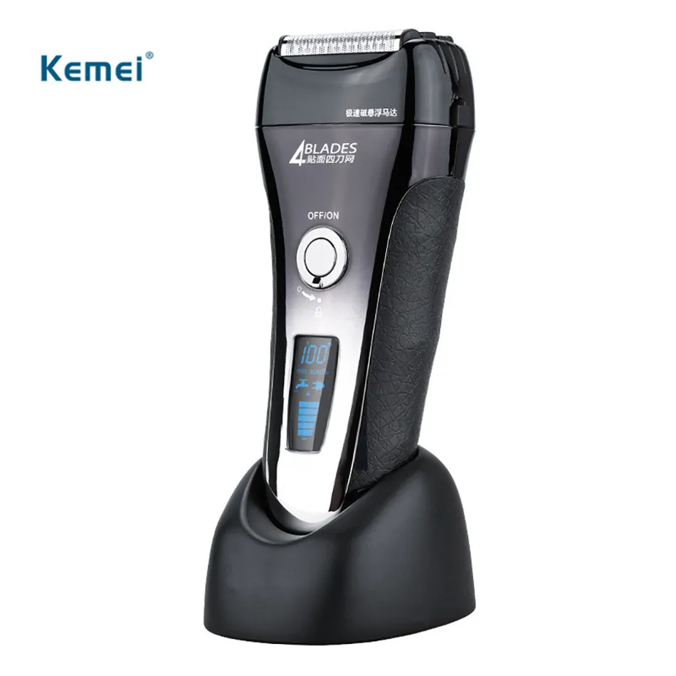 Kemei  Waterproof IPX6 LCD Display Rechargeable Electric Reciprocating Shaver 4D Floating Shaving Razor For Men Face Care