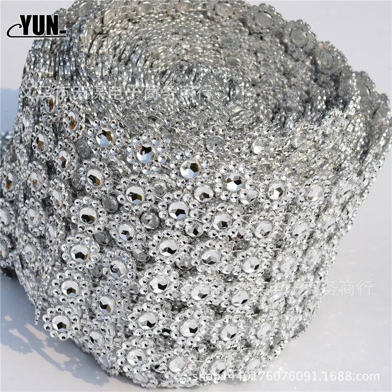 10 yards plastic environmental protection 6 rows of sunflower flower silver hollow diamond jewelry accessories 7D (21)
