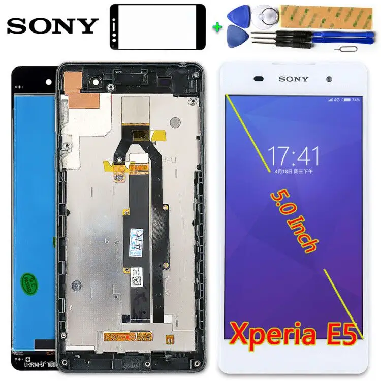 

Sony 5.0 inch LCD display For SONY Xperia E5 F3311 F3313 Touch screen Digitizer Assembly Frame with Free Tempered Glass and tool