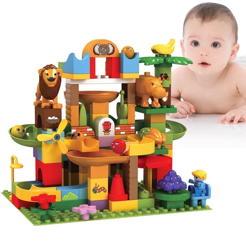 

63-109PCS Building Blocks Marble Race Run Maze Ball Track Funnel Slide Toy For Child Assemble Blocks Compatible Legoingl Duploed