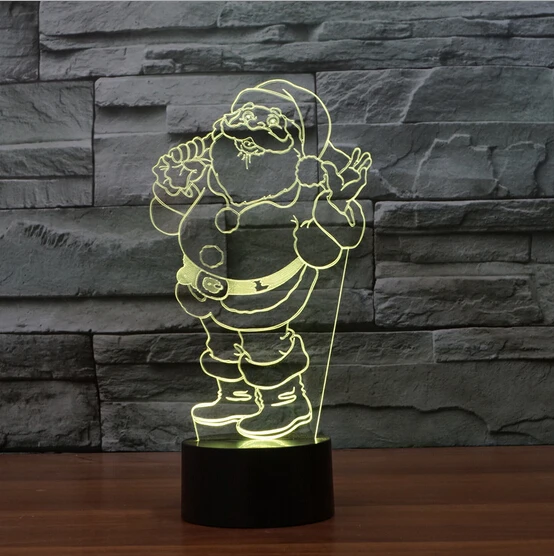 

Hot NEW 7color changing 3D Bulbing Light Santa Claus visual illusion LED lamp creative action figure toy Father Christmas gift