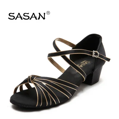 SASAN/сатиновая обувь из искусственной кожи на низком каблуке с мягкой металлической пряжкой на ремешке; Танцевальная обувь для девочек; детская обувь для латинских танцев; Танцевальная обувь для девочек; S-5555 - Цвет: Sink color5555 3.5cm