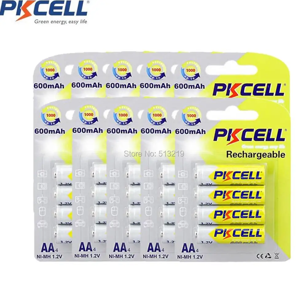 

40Pcs/10Card 600mAh AA Rechargeable NIMH Battery 2A Batteries For Digital camera,portable video,game,flashlight,remote control