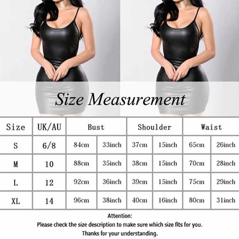 Sexy Backless Black Faux Leather Dress Women Spaghetti Strap Summer Clubwear Outfit Party Short Mini Hip Wrapped Bodycon Dress (12)