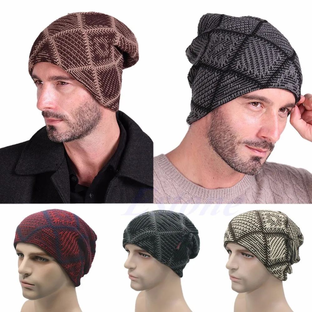New Mens Ladies Knitted Woolly Winter Oversized Slouch Beanie Cap