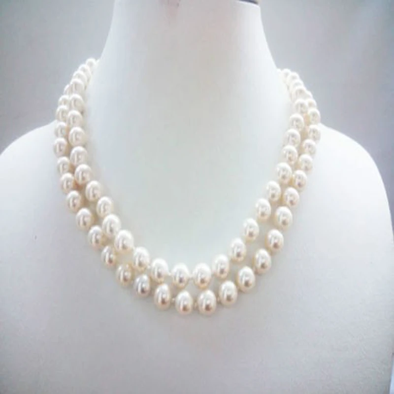 

2 strands 17-18" cream 10MM round mother-of-pearl shell necklace alloy clasp