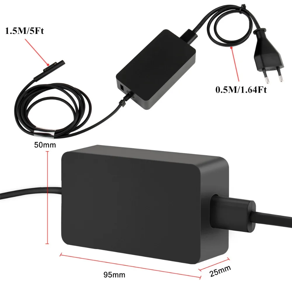 15V 2.58A 44W Power Supply Adapter for Microsoft Surface Laptop Pro 3 4 5 Book AC DC Switching Charger with USB Port