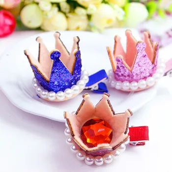 

20pcs/lot Princess Big Diamond Sparkle Tiara Crown PU Headdress Hairpins Clip Kids Birthday Decors Take Home Favor Party Costume