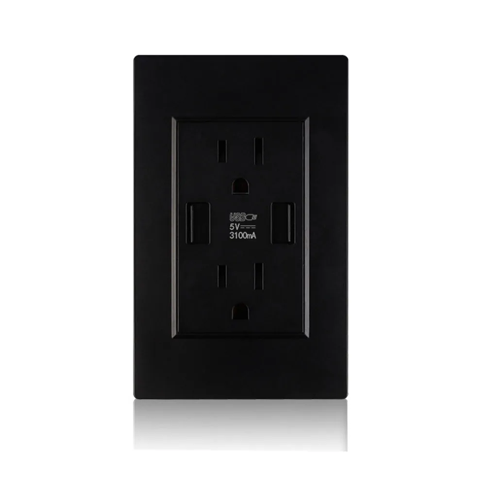 

Socket Panel 15A Dual USB Port Power Adapter Safe Accessories Hotel Wall Electrical PC Universal US Plug Home Fast Charge