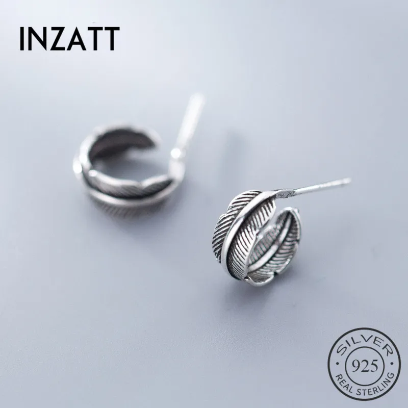 INZATT, настоящее 925 пробы, серебро, Ретро стиль, тайское серебро, перо, креативные серьги-гвоздики для женщин, для дня рождения, вечеринки, модное ювелирное изделие, подарок