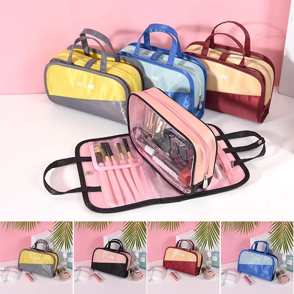 

1pc Travel Cosmetic Brushes Holder Organizer Multifunctional Waterproof Makeup Bag Toiletry Storage Case Divided Compartments