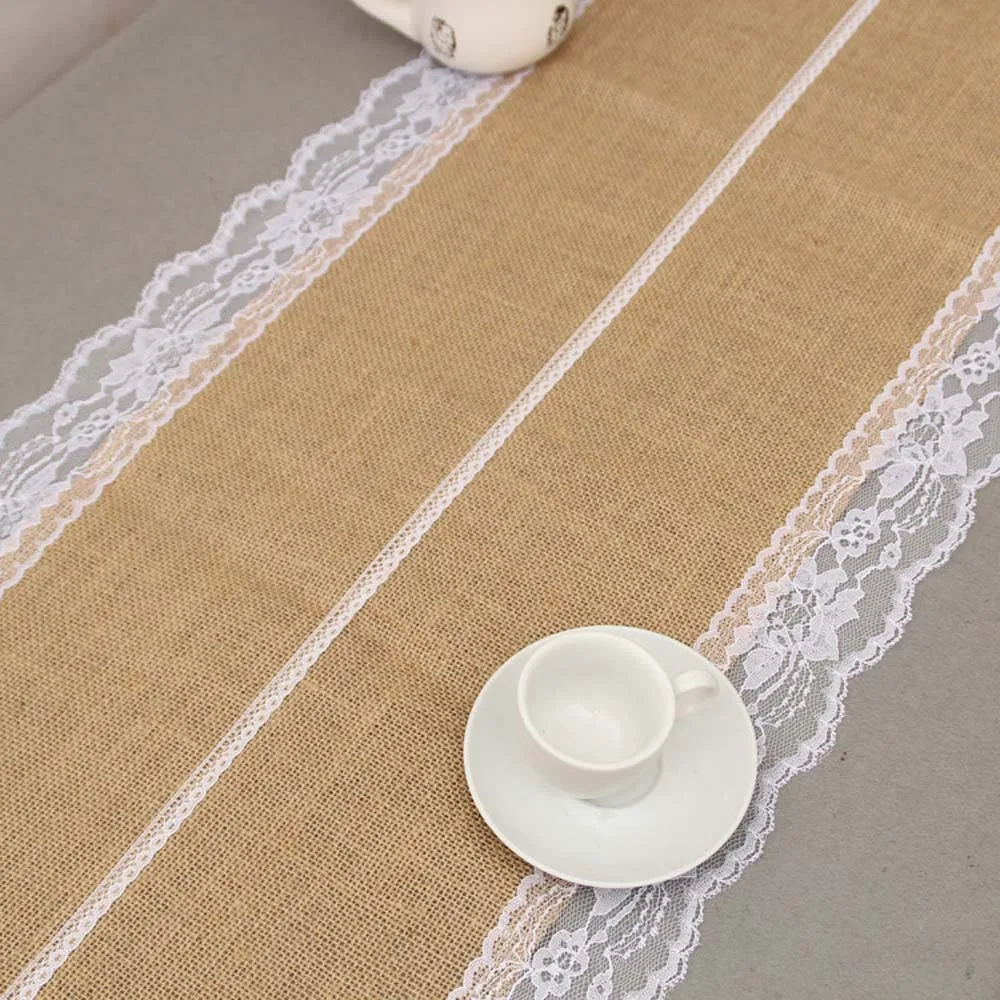 1PC Center line White Lace Linen Table Runners For Home Jute Table
