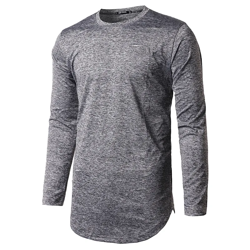 New Arrival Autumn T shirt Men O neck Casual Cut Hole Long Sleeve T