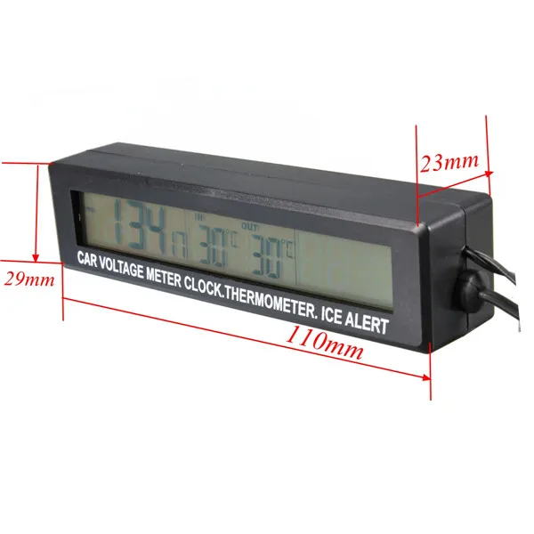  Monitor Cigarette Socket 12V/24V 3 in1 Car Vehicle Digital LCD Clock In/Out Car Thermometer Battery