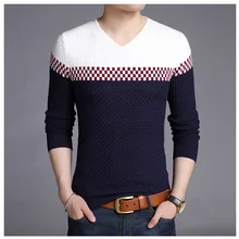 Мужские Свитера повседневные модного цвета, в стиле пэчворк пуловер с v-образным вырезом Мужской осенне-зимний теплый шерстяной тонкий хлопковый свитер