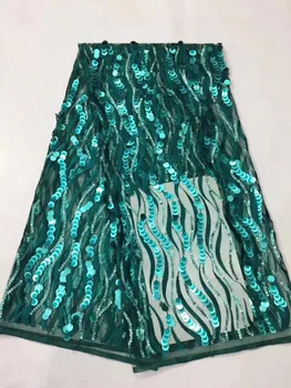 

NEW High Quality 2019 Tulle sequins French Nigerian Lace Fabrics gold line Embroidered Guipure African 3d Lace Fabric green