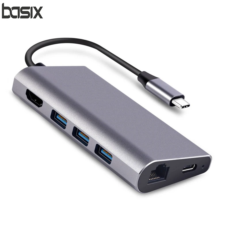 

basix 8 in1 USB Type C 3.1 HUB for Type C to 3 USB 3.0 / 4K HDMI / RJ45 Ethernet / Micro SD TF Card Reader / USB Type C OTG HUB
