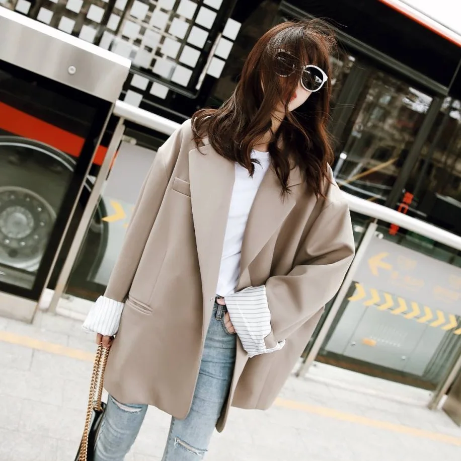 

Early Autumn Oversize Blazer Light Khaki Suit Woman Cold Wind Western-style Clothes Loose Coat Womens Tops And Blouses