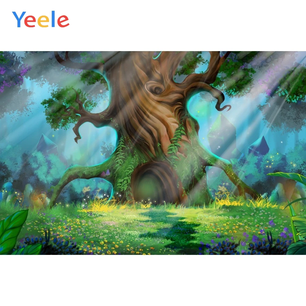 

Yeele Jungle Graasland Flower Strange Tree Shine Baby Photography Backgrounds Customized Photographic Backdrops for Photo Studio