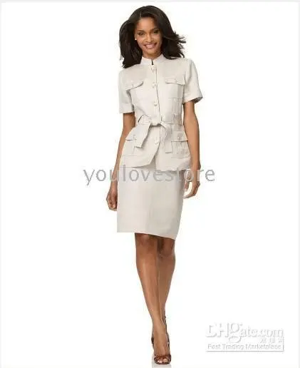 Causel Suit Short Sleeve Belted Safari Jacket and Skirt