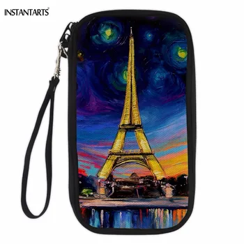 

INSTANTARTS European Landscape Eiffel Tower Print Passport Package ID Card Holder Multi-function Money Cash Wallet Travel Cover