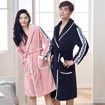 

2018 Brand Flannel Couples Bathrobes Women's Robes Winter Dressing Gowns Women Male Female Sleepwear Kimono Robe Casual Homewear
