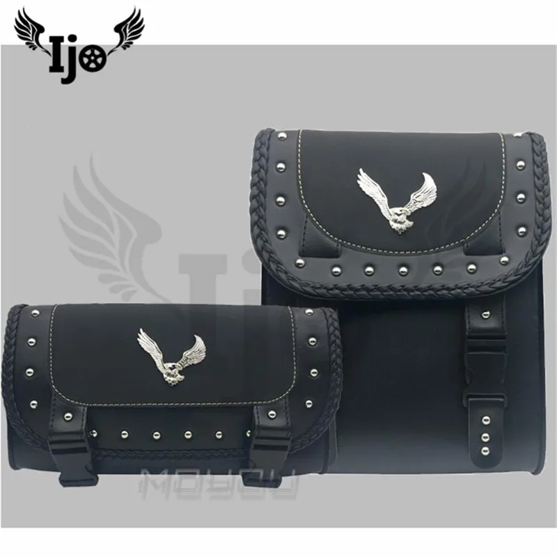 Ijo motorbike saddle bag High-quality leather Black for kawasaki honda suzuki yamaha universal side bag tail bag Motorcycle Bag